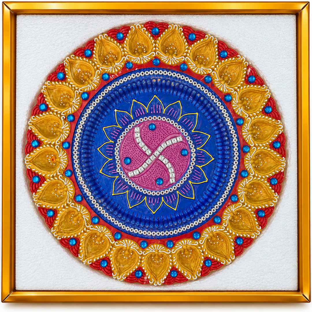 Handcrafted Grand Lotus Mandala 21-Diya Centerpiece Plate - 4 (Single Piece)