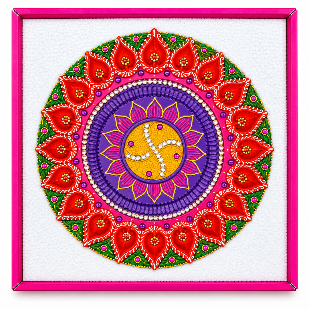 Handcrafted Grand Lotus Mandala 21-Diya Centerpiece Plate - 5 (Single Piece)