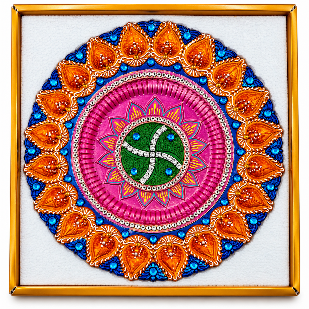 Handcrafted Grand Lotus Mandala 21-Diya Centerpiece Plate - 3 (Single Piece)