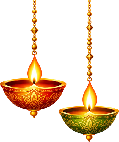 Ornate Hanging Diyas with Glowing Flames