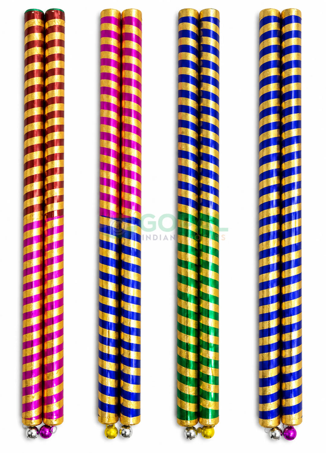 Ajmeri Spiral Ribbon Work Dandiya Sticks with Bells (Pair) - Navratri Special
