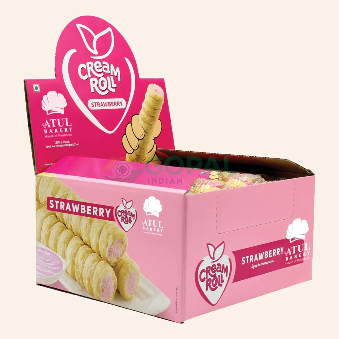 ATUL CREAM ROLL STRAWBERRY BOX OF 12 - Biscuits & Cookies