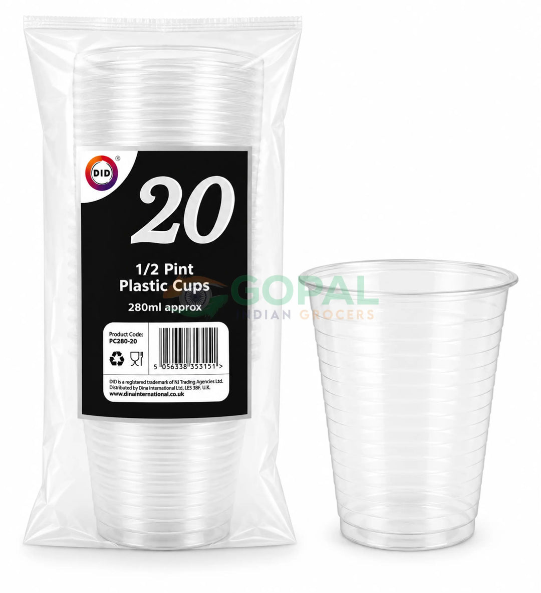 DID 1/2 Pint Plastic Cups 20Pcs - Clear - Disposables