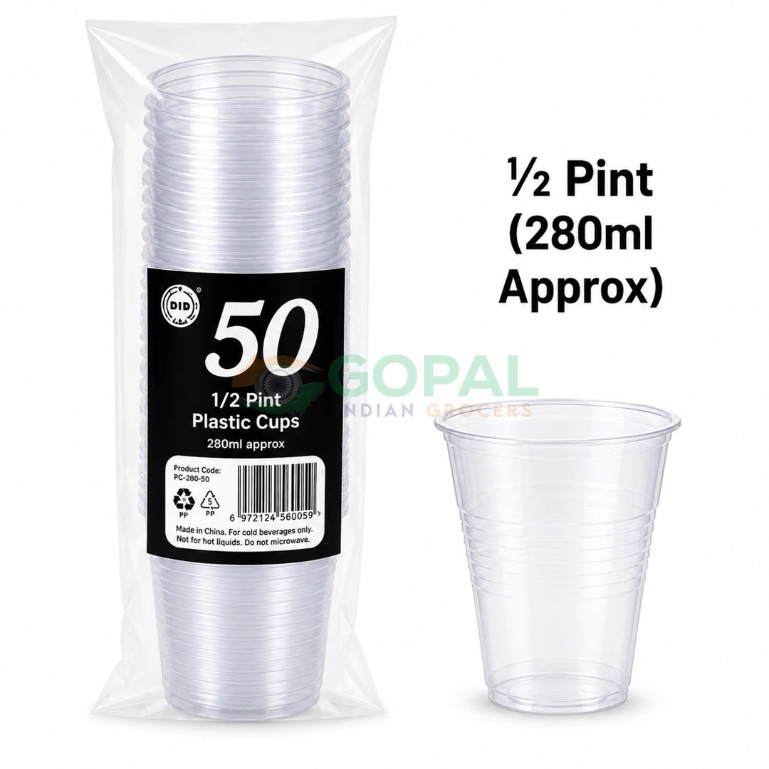 DID 1/2 Pint Plastic Cups 50Pcs - Clear - Disposables