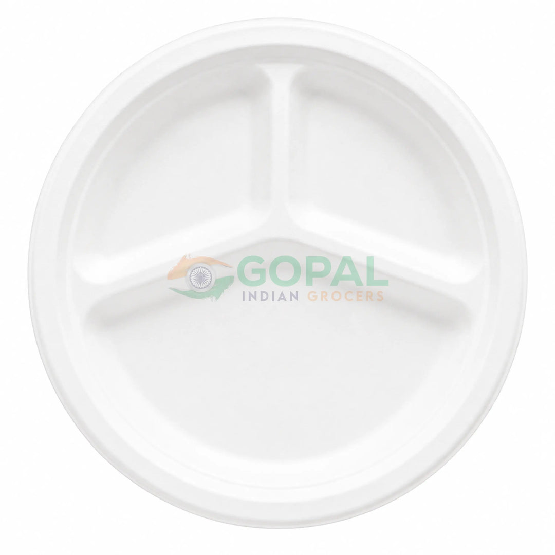 DID 10’’ 3 Compartment Biodegradable Bagasse Plates 50 Pcs - Disposables