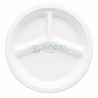 DID 10’’ 3 Compartment Biodegradable Bagasse Plates 50 Pcs - Disposables