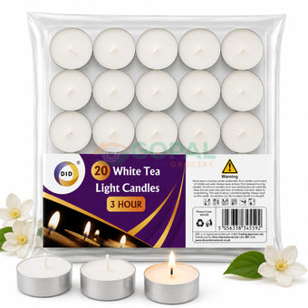 DID 20 White Tea Light Candles (3 Hour) - Diya Wicks / Candles