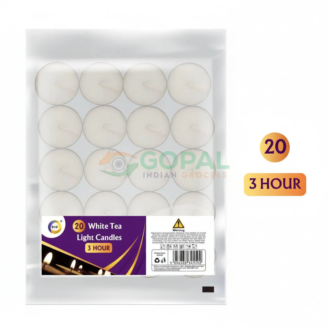 DID 20 White Tea Light Candles (3 Hour) - Diya Wicks / Candles