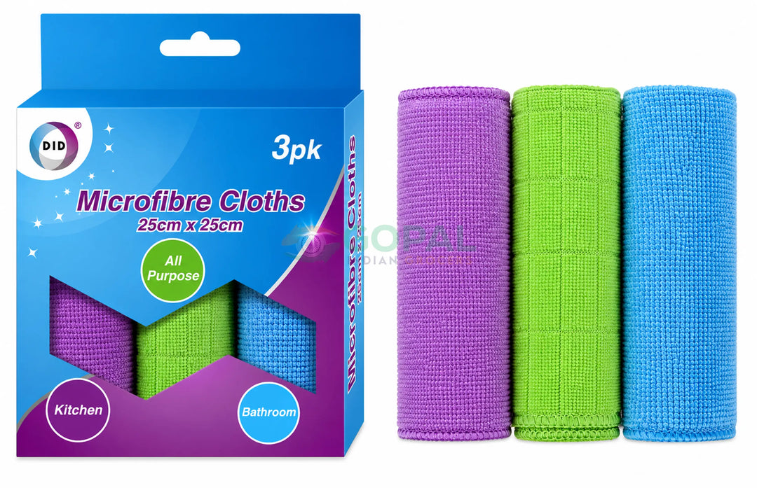 DID 3PK Microfibre Cloths 25cm x25cm - Cleaning Products