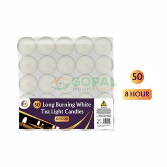 DID 50 Long Burning White Tea Light Candles (8 Hour) - Diya Wicks / Candles