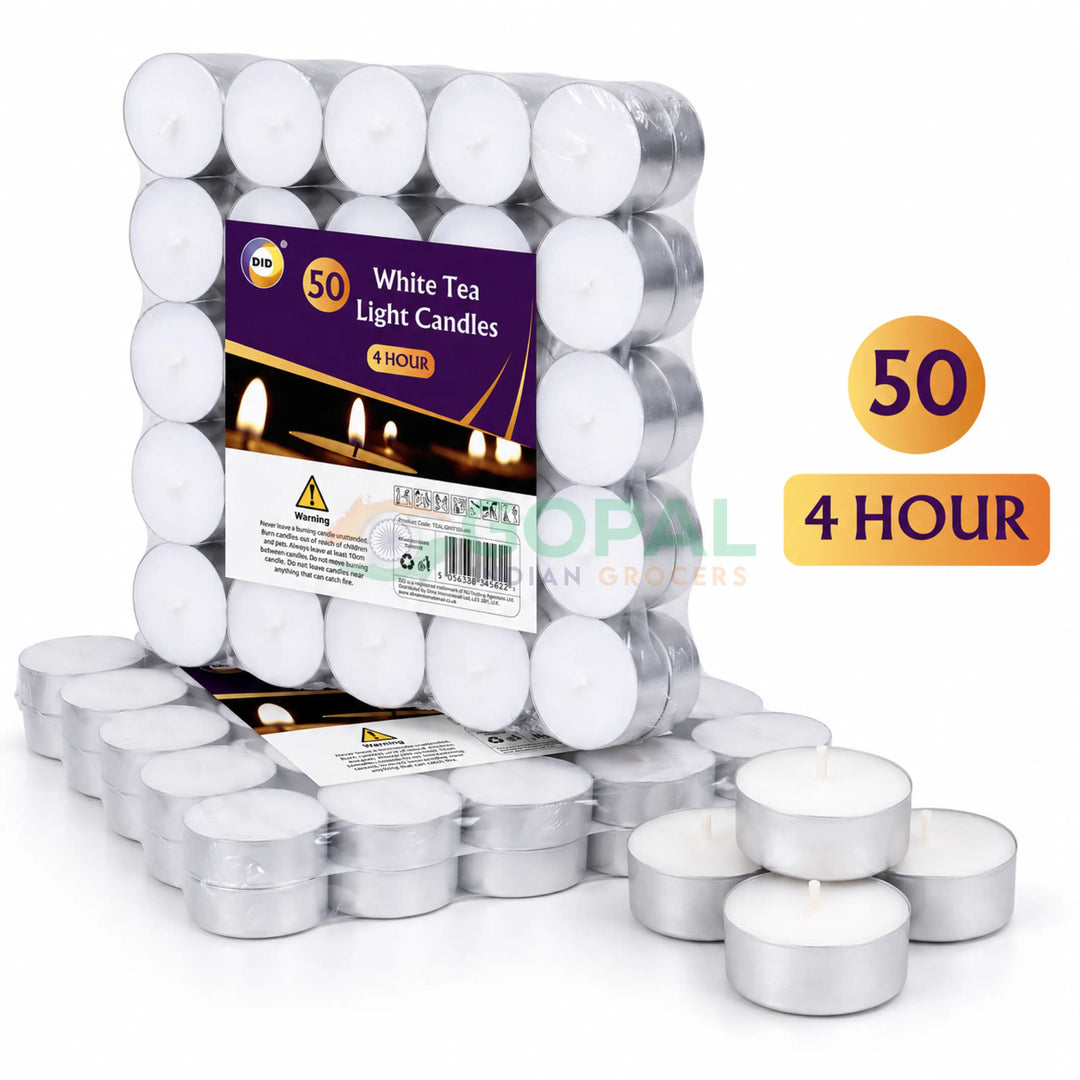DID 50 White Tea Light Candles (4 Hour) - Diya Wicks / Candles