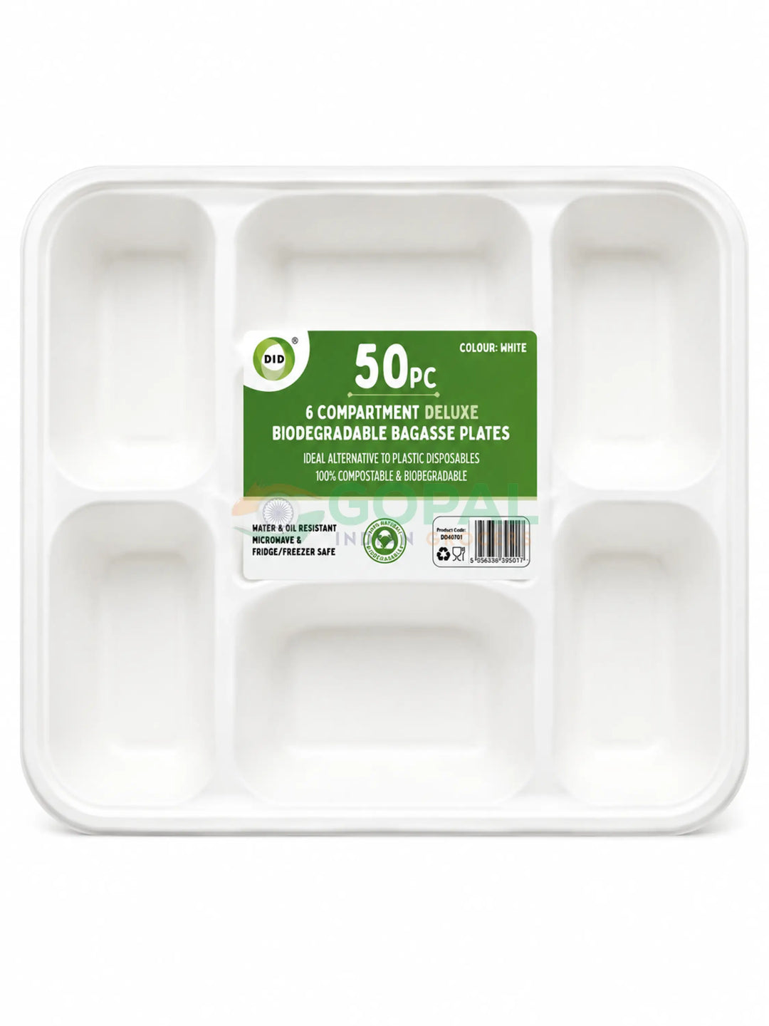 DID 6 Compartment Deluxe Biodegradable Bagasse Plates 50 PC - Disposables