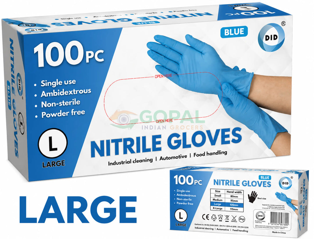 DID Blue Nitrile Gloves Large (100-Pack) - Cleaning Products
