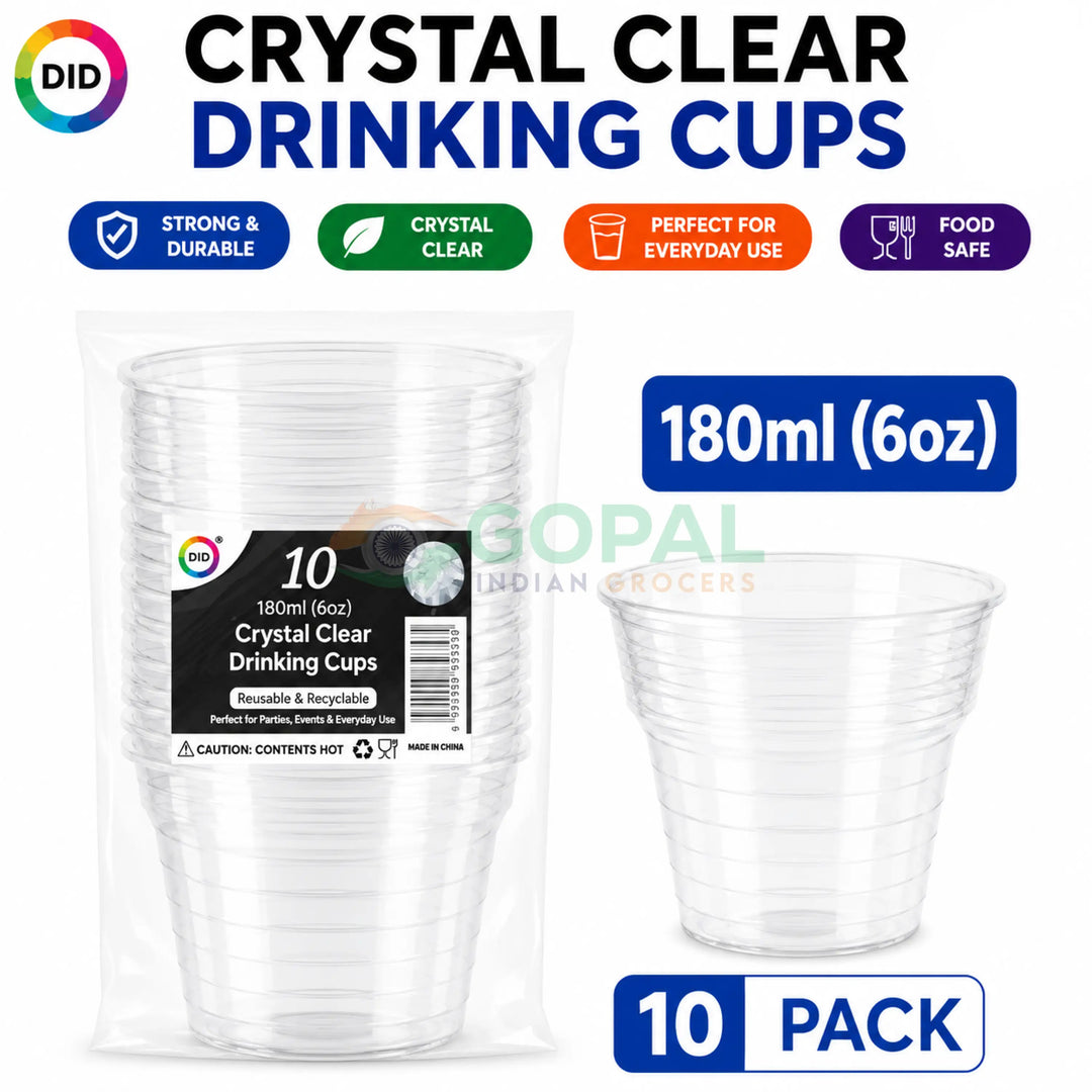 DID Crystal Clear Reusable Drinking Cups 10Pcs (180ml (6oz)) - Disposables
