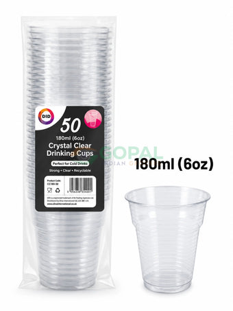 DID Crystal Clear Reusable Drinking Cups 50Pcs (180ml (6oz)) - Disposables