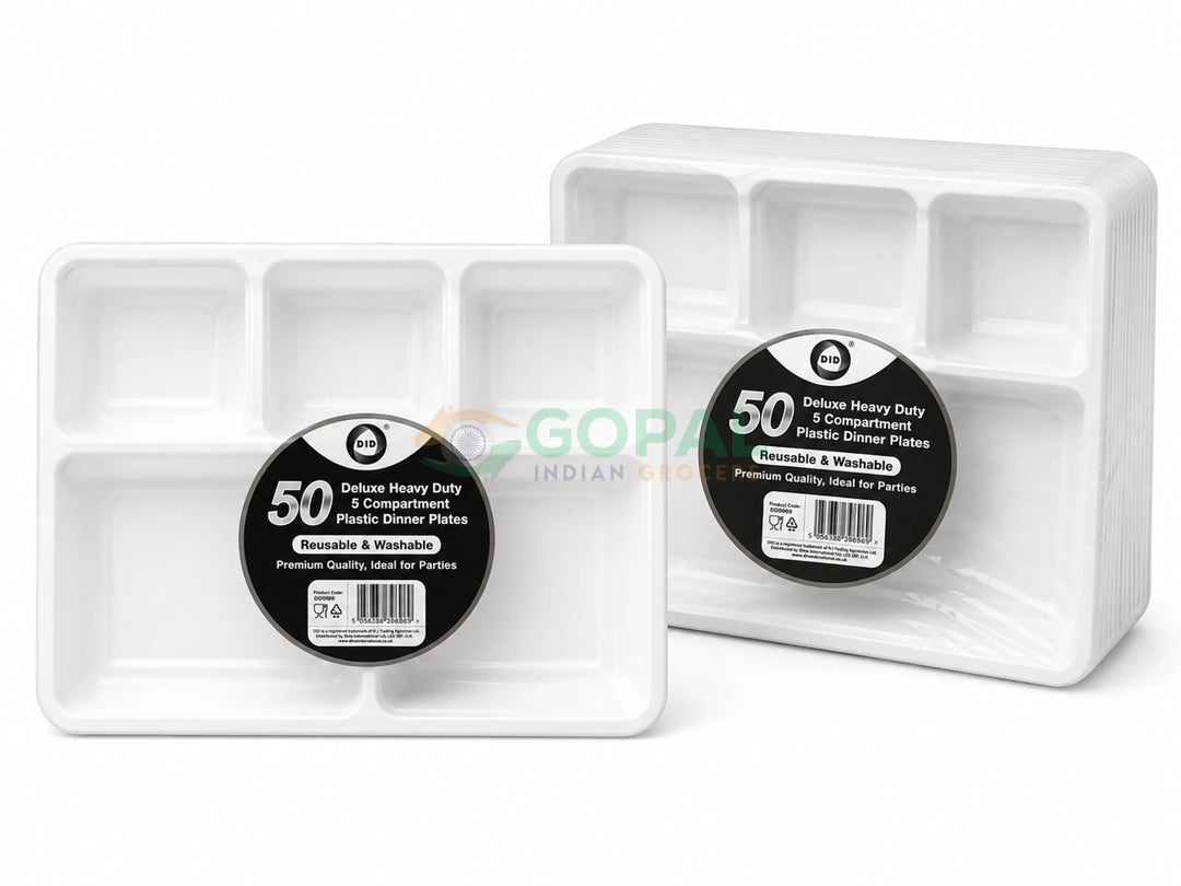 DID Deluxe Heavy Duty 5 Compartment Plastic Dinner Plates 50 PCS - Disposables