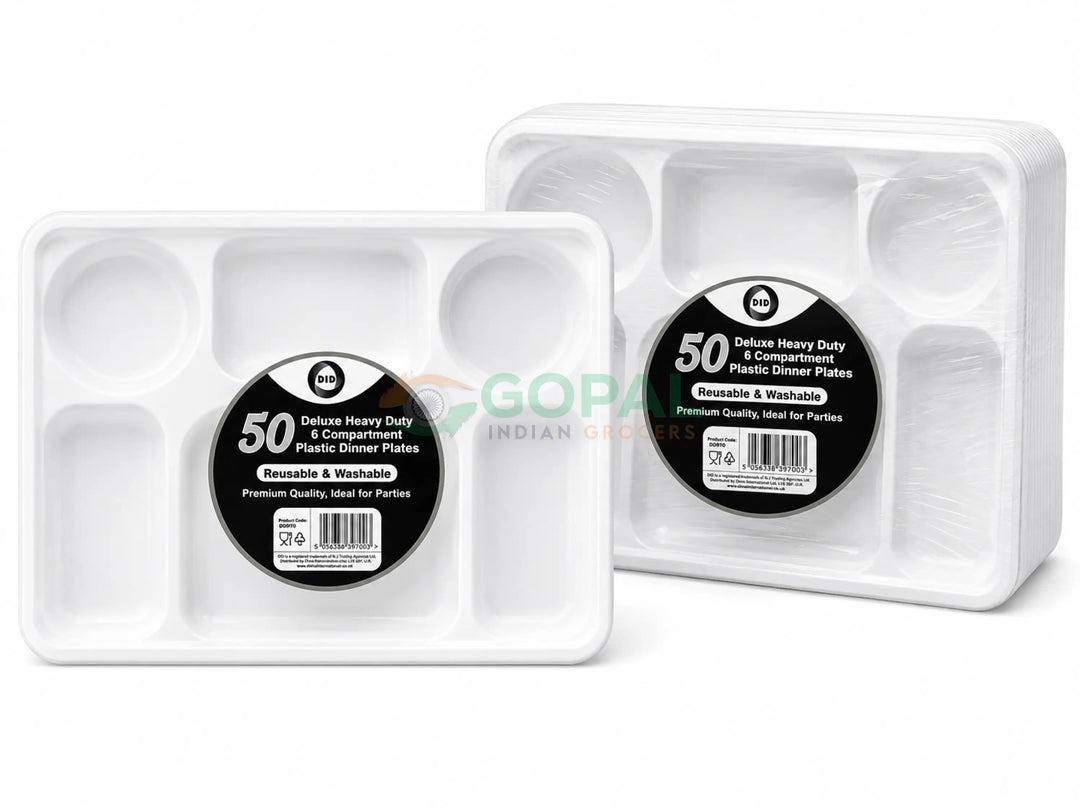DID Deluxe Heavy Duty 6 Compartment Plastic Dinner Plates 50 PCS - Disposables