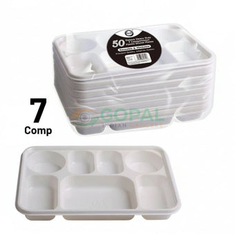 DID Deluxe Heavy Duty 7 Compartment Plastic Dinner Plates 50 PCS - Disposables