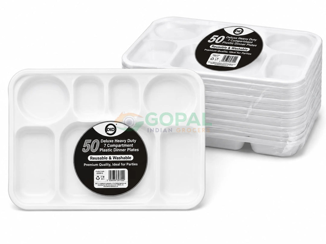 DID Deluxe Heavy Duty 7 Compartment Plastic Dinner Plates 50 PCS - Disposables