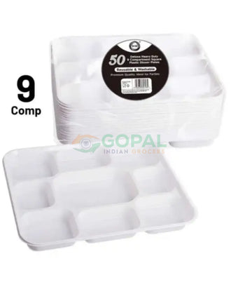DID Deluxe Heavy Duty 9 Compartment Plastic Dinner Plates 50 PCS - Disposables