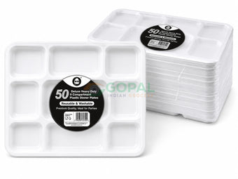 DID Deluxe Heavy Duty 9 Compartment Plastic Dinner Plates 50 PCS - Disposables