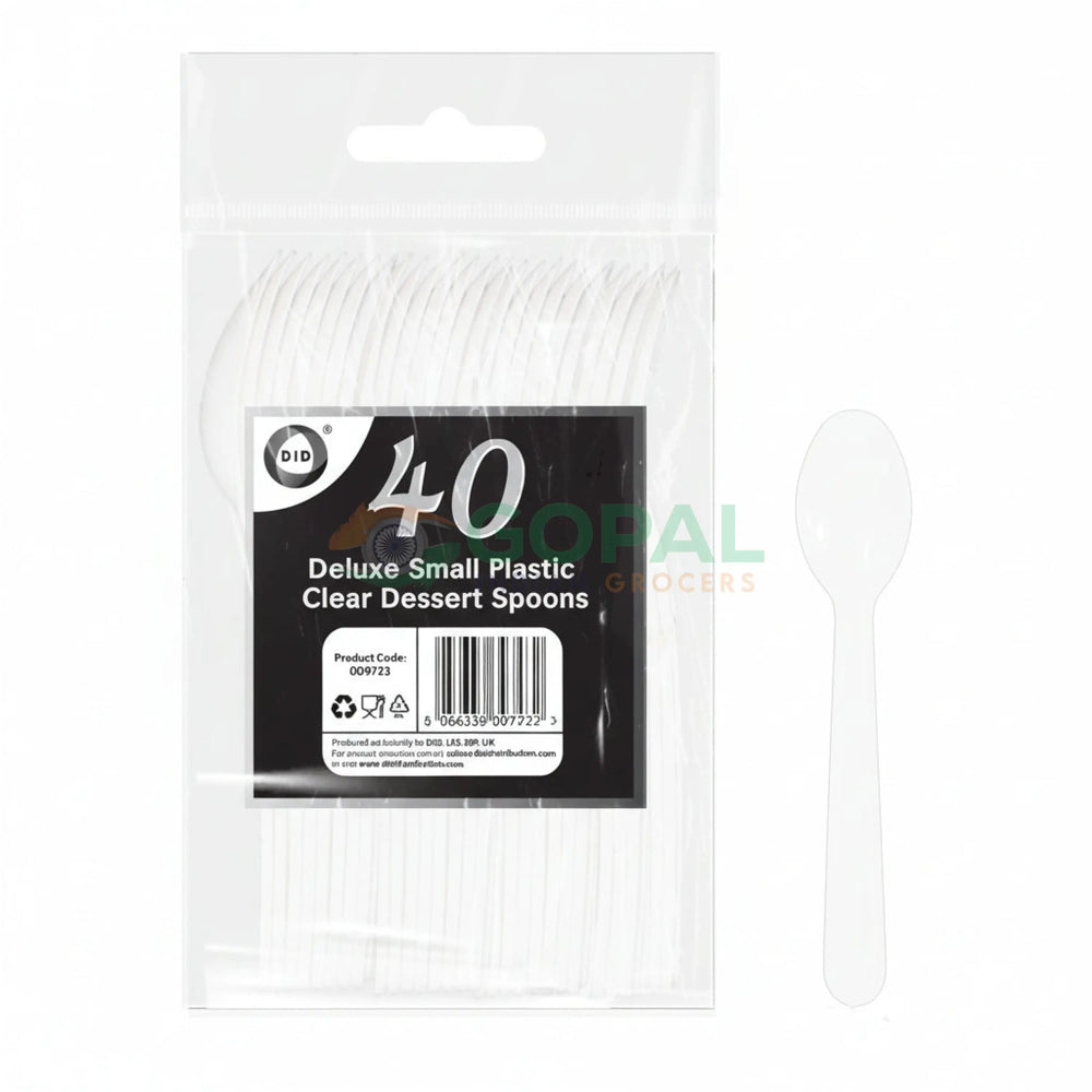 DID Deluxe Small Plastic Clear Dessert Spoons 40Pcs - Disposables