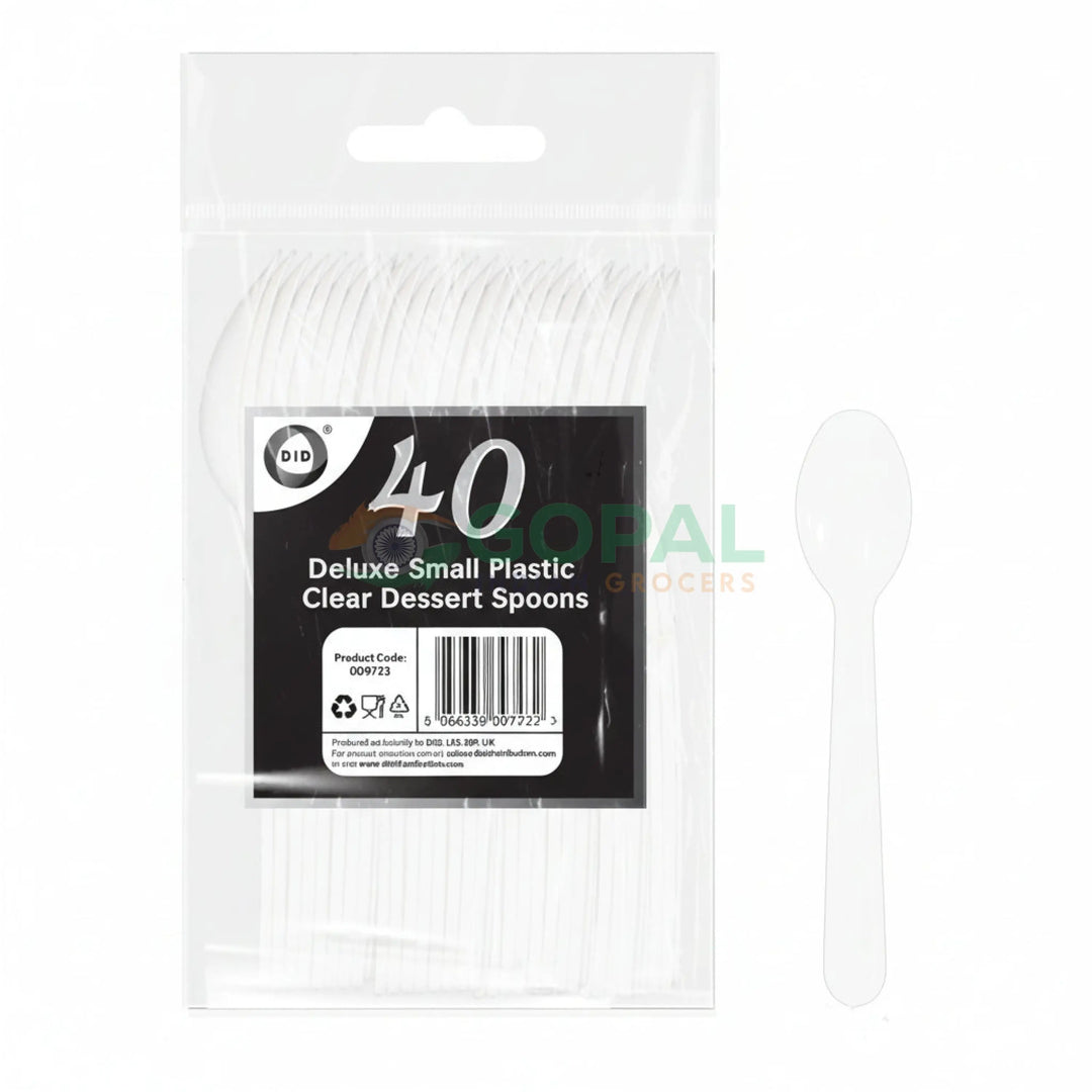 DID Deluxe Small Plastic Clear Dessert Spoons 40Pcs - Disposables