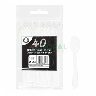 DID Deluxe Small Plastic Clear Dessert Spoons 40Pcs - Disposables