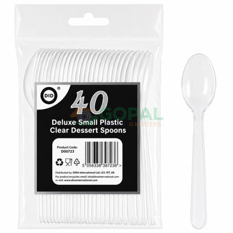 DID Deluxe Small Plastic Clear Dessert Spoons 40Pcs - Disposables