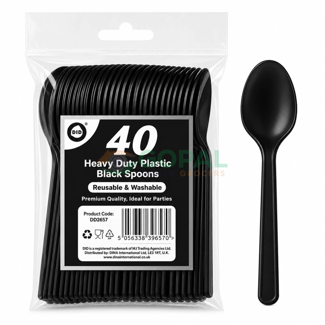 DID Heavy Duty Plastic Black Spoons 40Pcs - Disposables