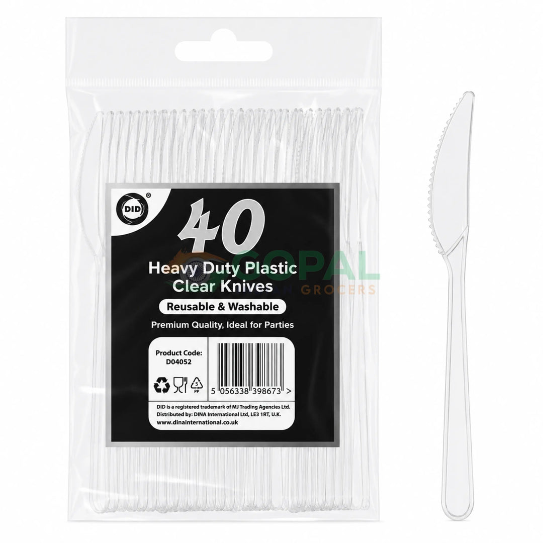 DID Heavy Duty Plastic Clear Knives 40Pcs - Disposables
