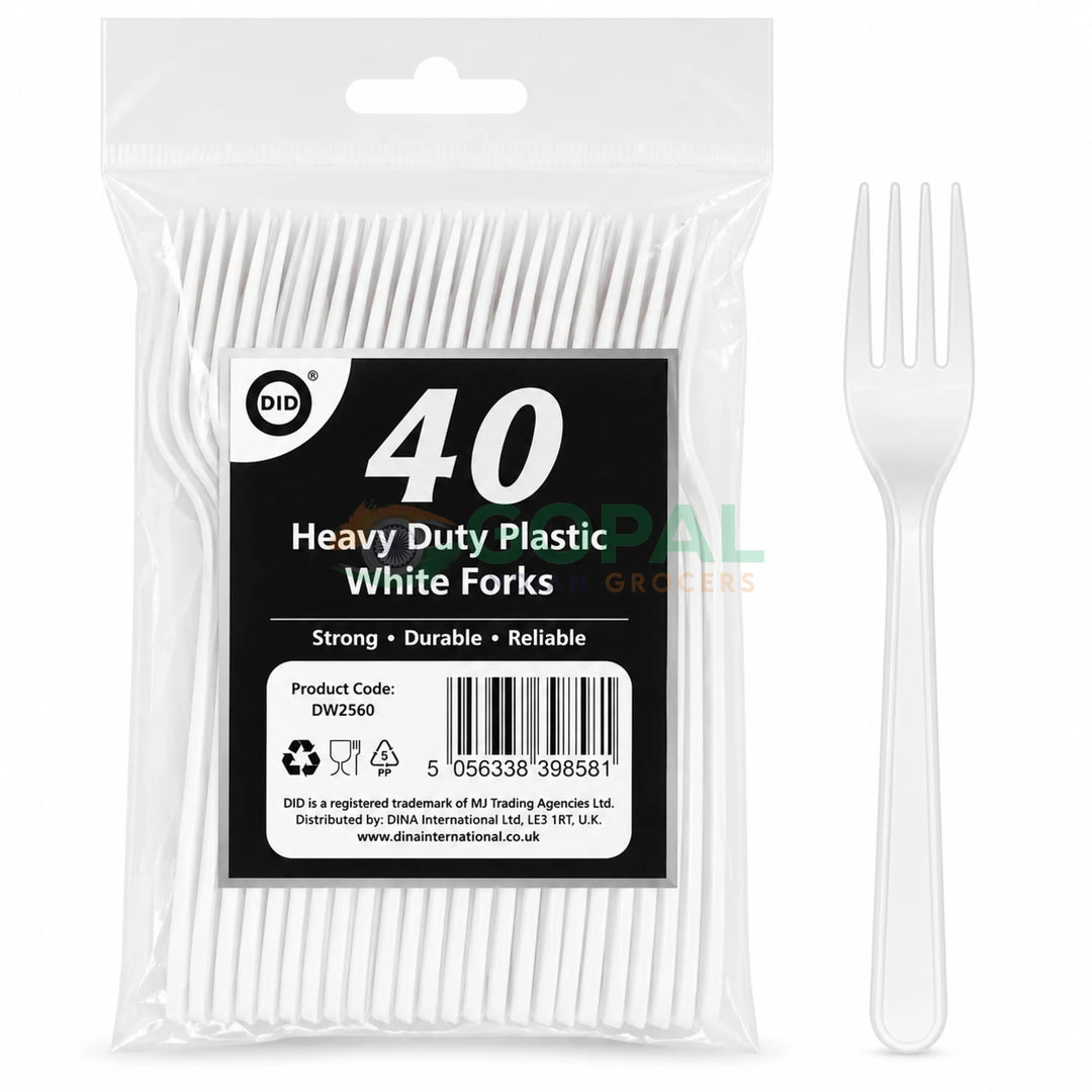 DID Heavy Duty Plastic White Forks 40Pcs - Disposables