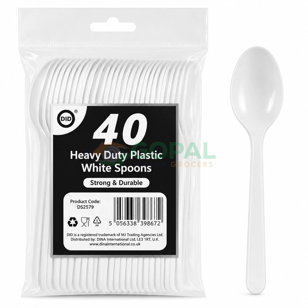 DID Heavy Duty Plastic White Spoons 40Pcs - Disposables