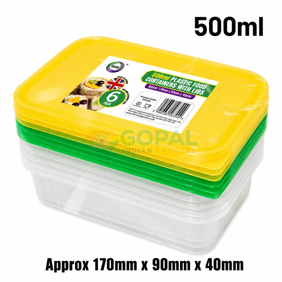 DID Plastic Food Containers with Lids 6 Pack 500ml - Disposables