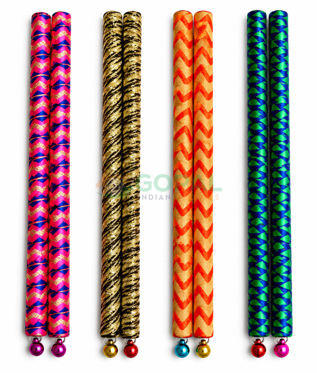 Fancy Rajwadi Dandiya Sticks with Bells Small Size 9 inch (Pair) - Navratri Special