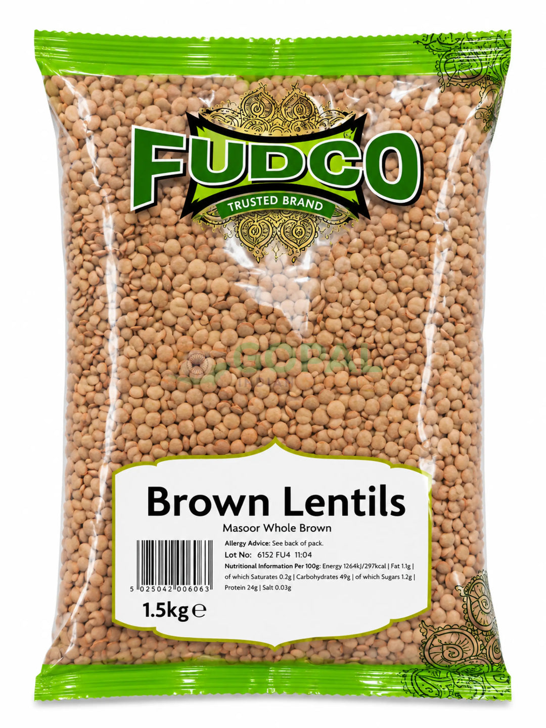 Fudco Brown Lentils 1.5kg - Lentils (Split Dal)