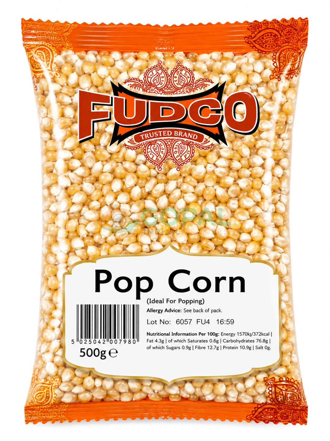 Fudco Popping Corn 500g - Whole Grain