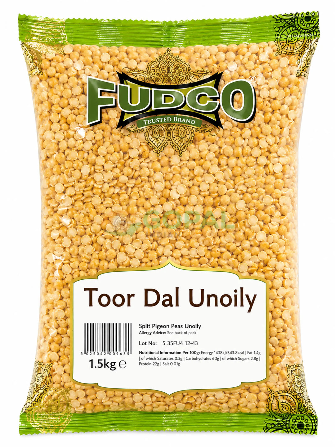 Fudco Toor Dal Unoily 1.5kg - Lentils (Split Dal)