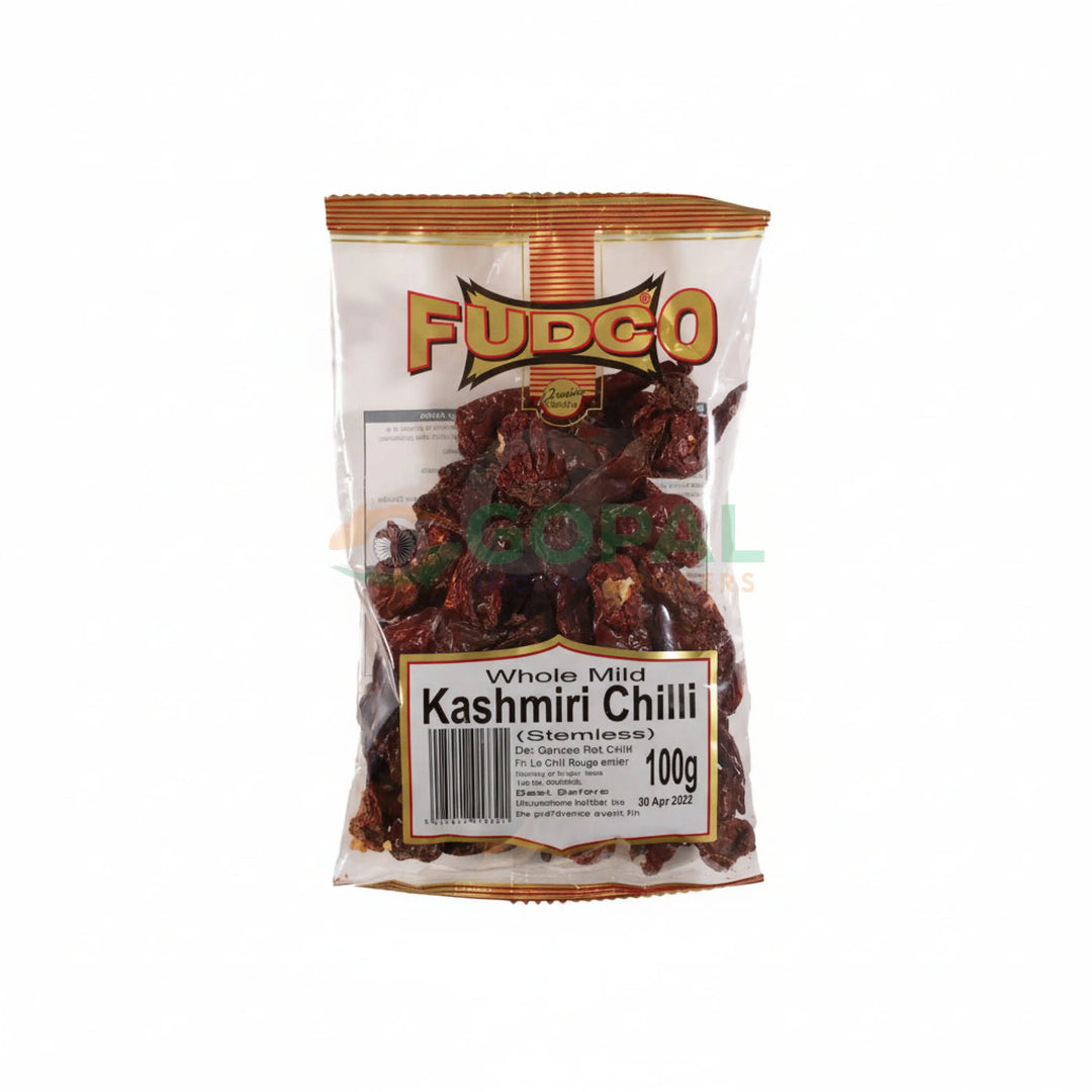Fudco Whole Mild Kashmiri Chilli (Stemless) 100g - Whole Spices