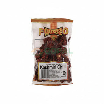 Fudco Whole Mild Kashmiri Chilli (Stemless) 100g - Whole Spices