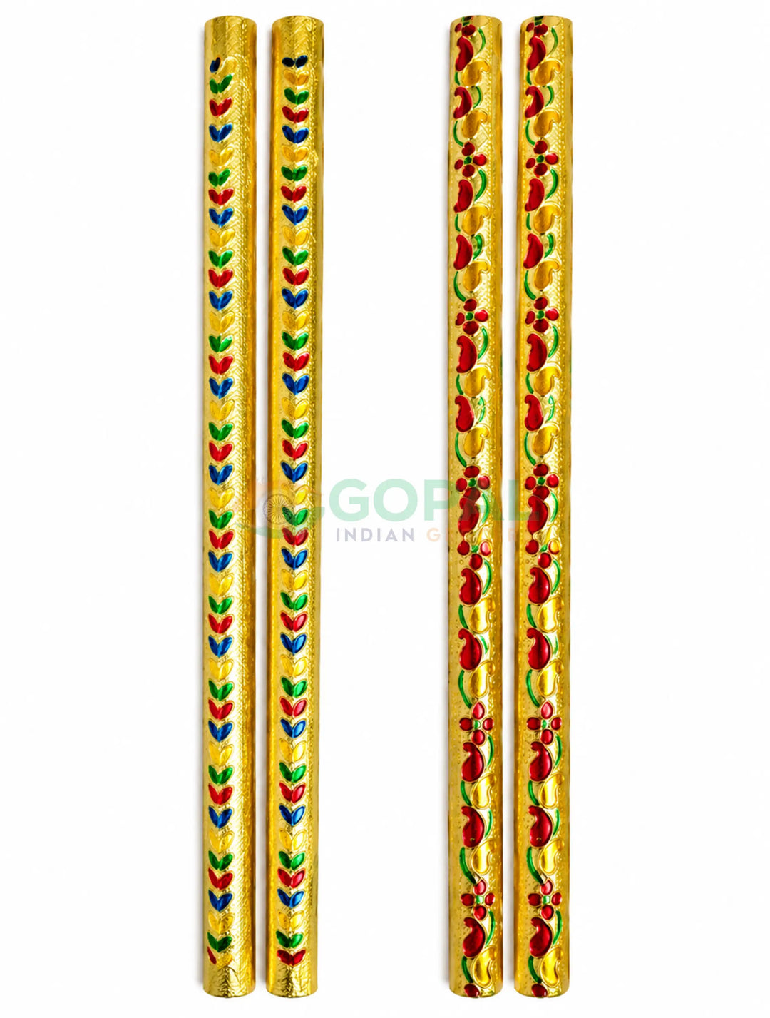 Gold Meenakari Work Dandiya Sticks (14.3 Inch Pair) - Festival Related Products