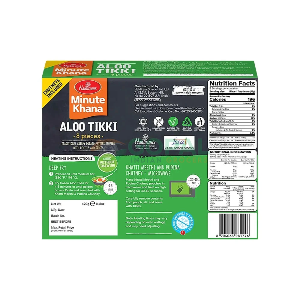 Haldiram Aloo Tikki 420g (8Pcs) - Frozen Snacks