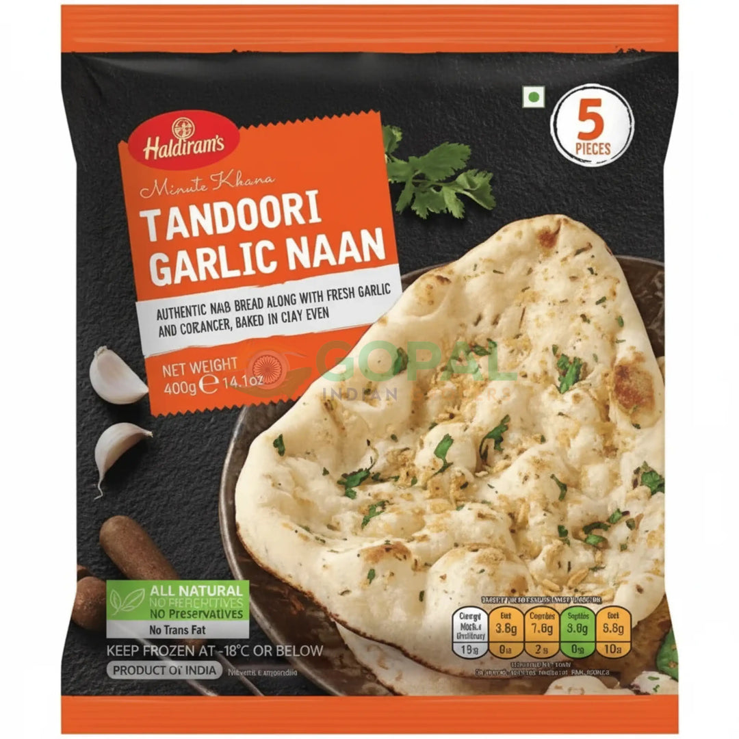 Haldiram Frz Tandoori Garlic Naan 400g (5Pcs) - Parathas Chapatties & Naan