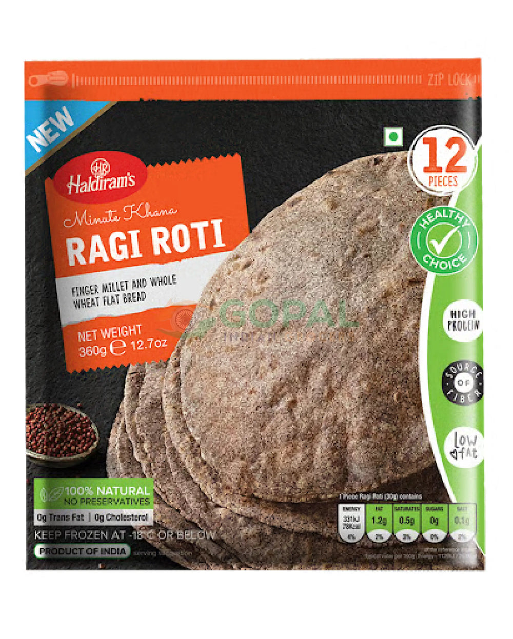 Haldiram Ragi Roti 360g - Parathas Chapatties & Naan