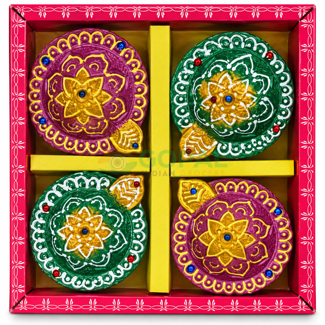 Handcrafted Designer Floral Bloom Terracotta Diya Set (Pack of 4) - Diwali