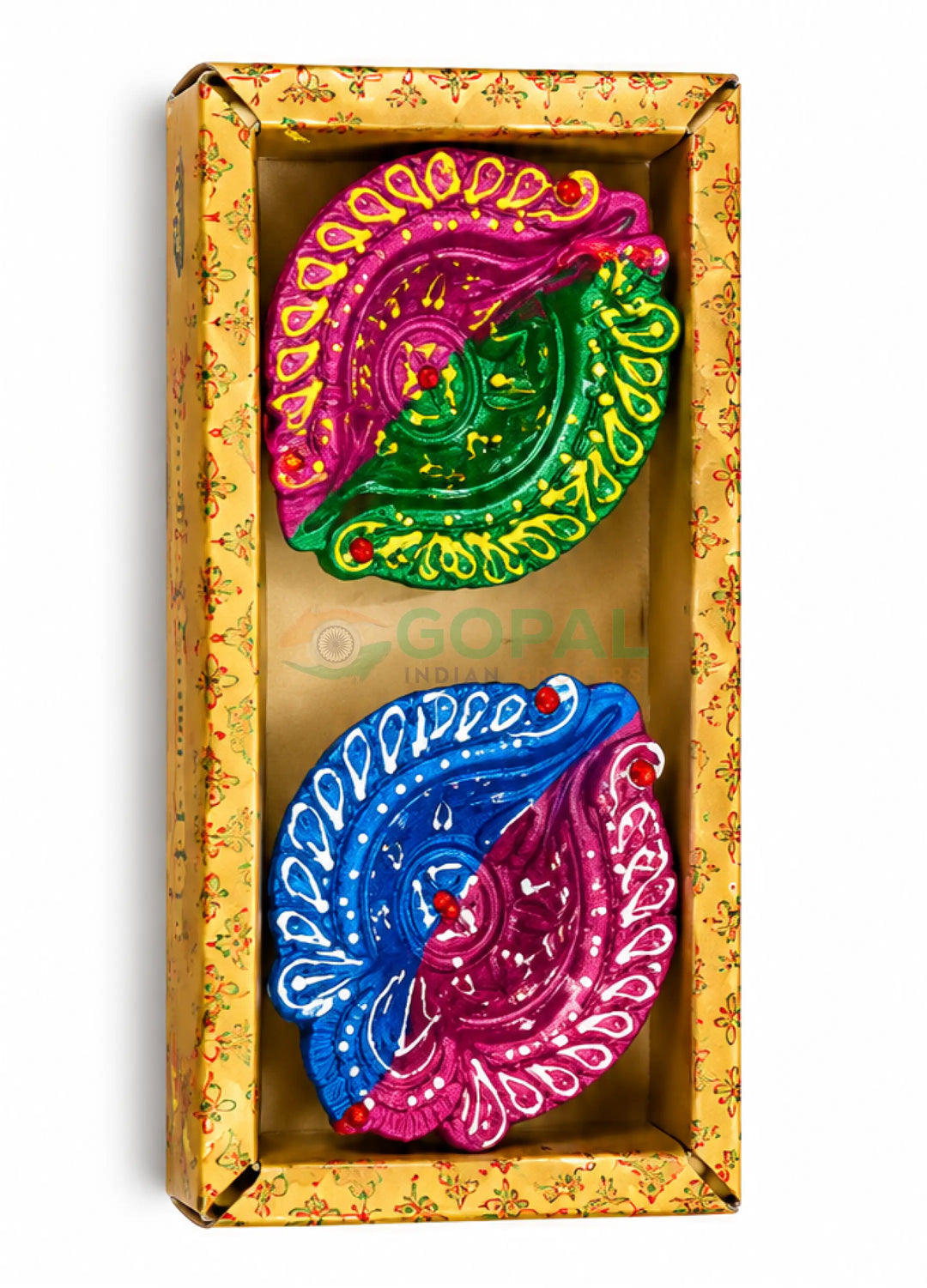 Handcrafted Designer Paisley / Leaf Terracotta Diya Set (3-Inch Pack of 2) - Diwali