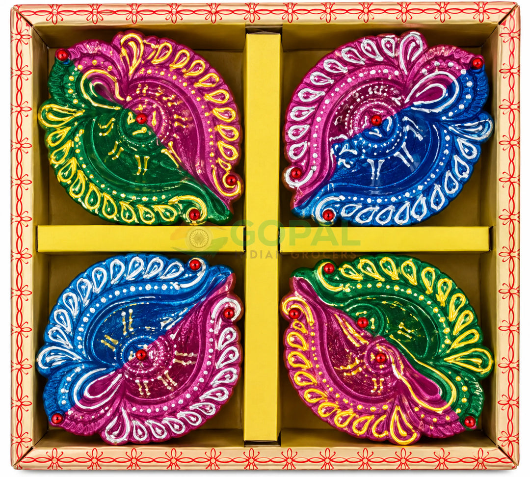 Handcrafted Designer Paisley / Leaf Terracotta Diya Set (Pack of 4) - Diwali