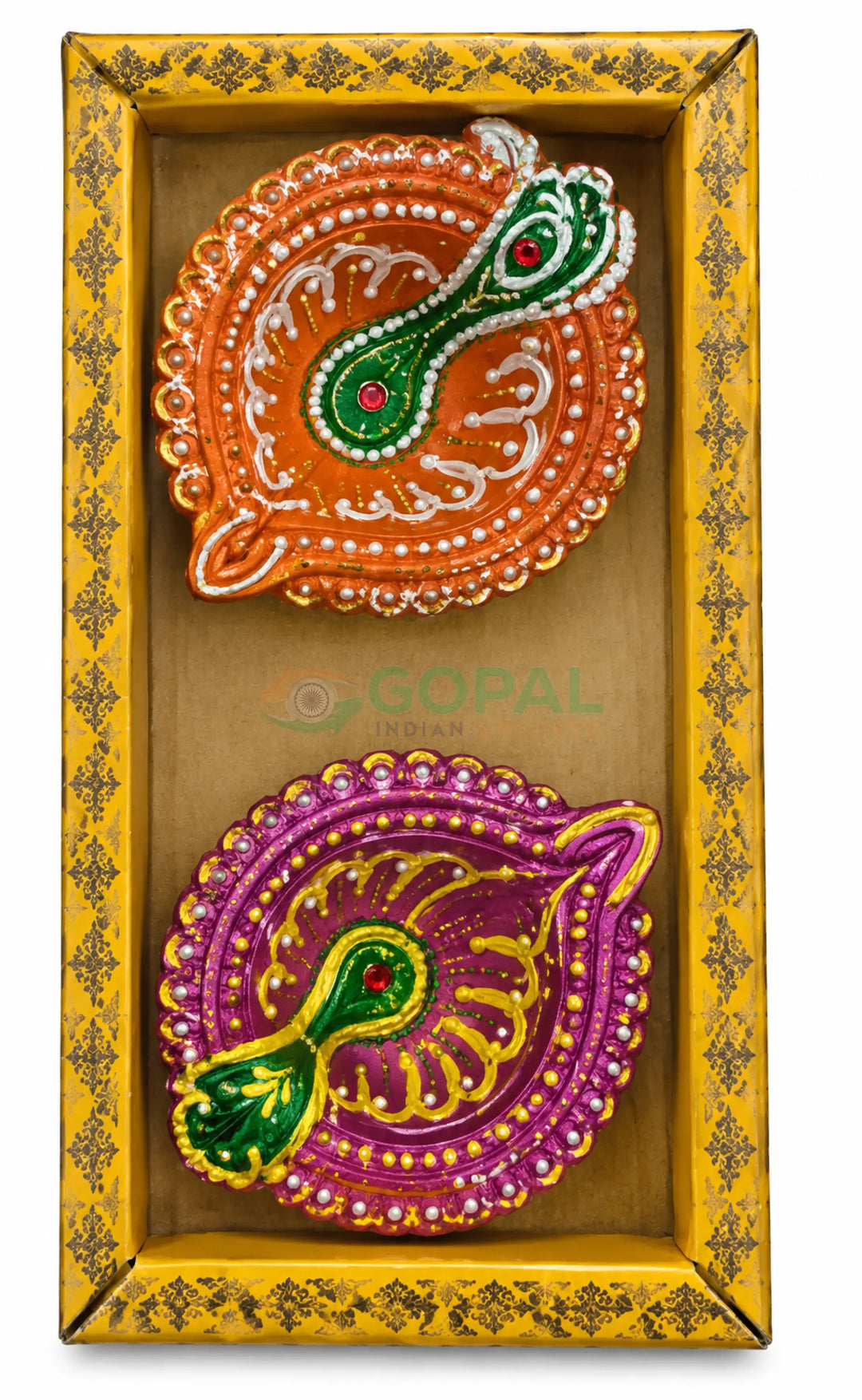 Handcrafted Designer Peacock Terracotta Diya Set (Pack of 2) - Diwali