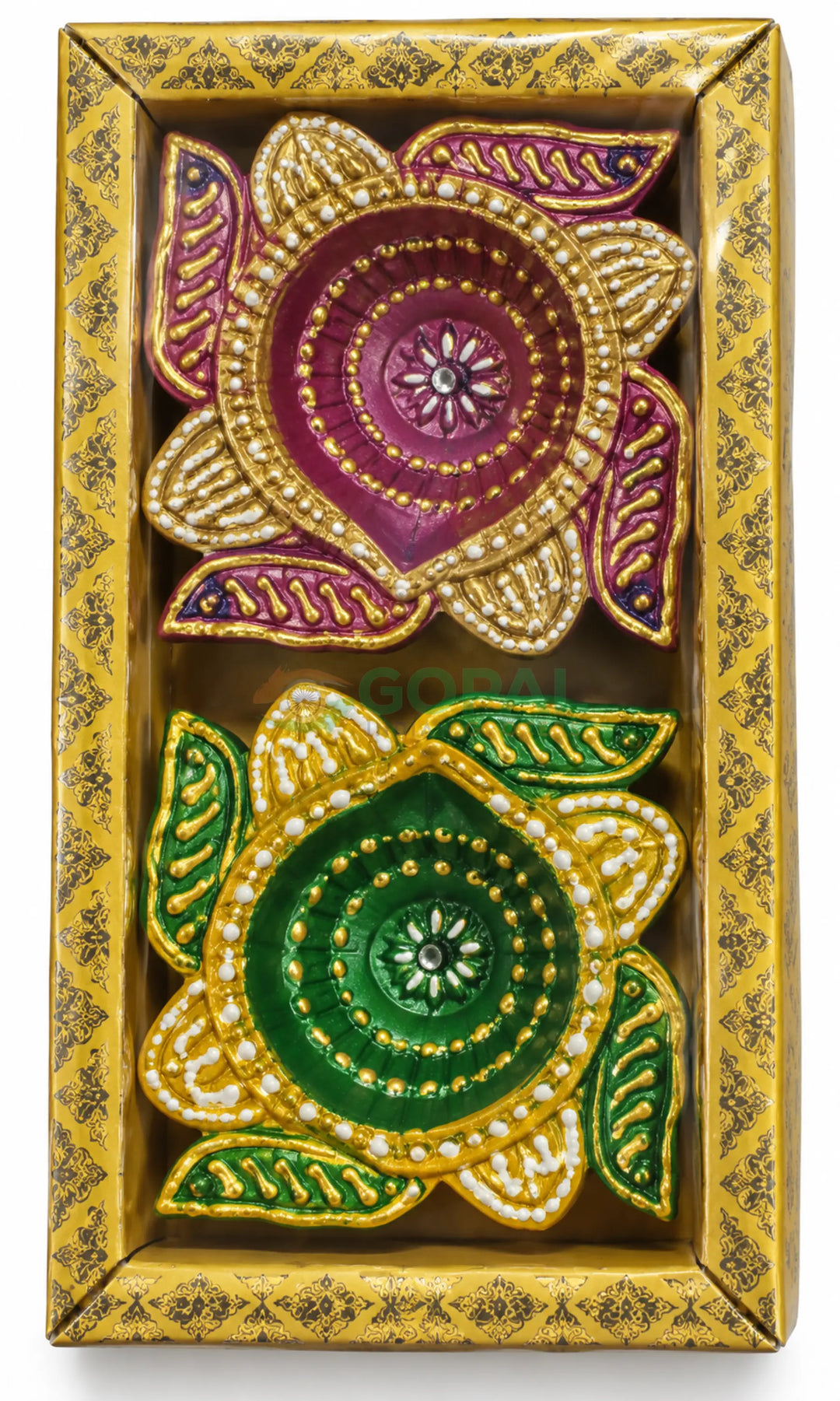 Handcrafted Designer Floral / Sunburst Wax Diya Set (Pack of 2) - Diwali