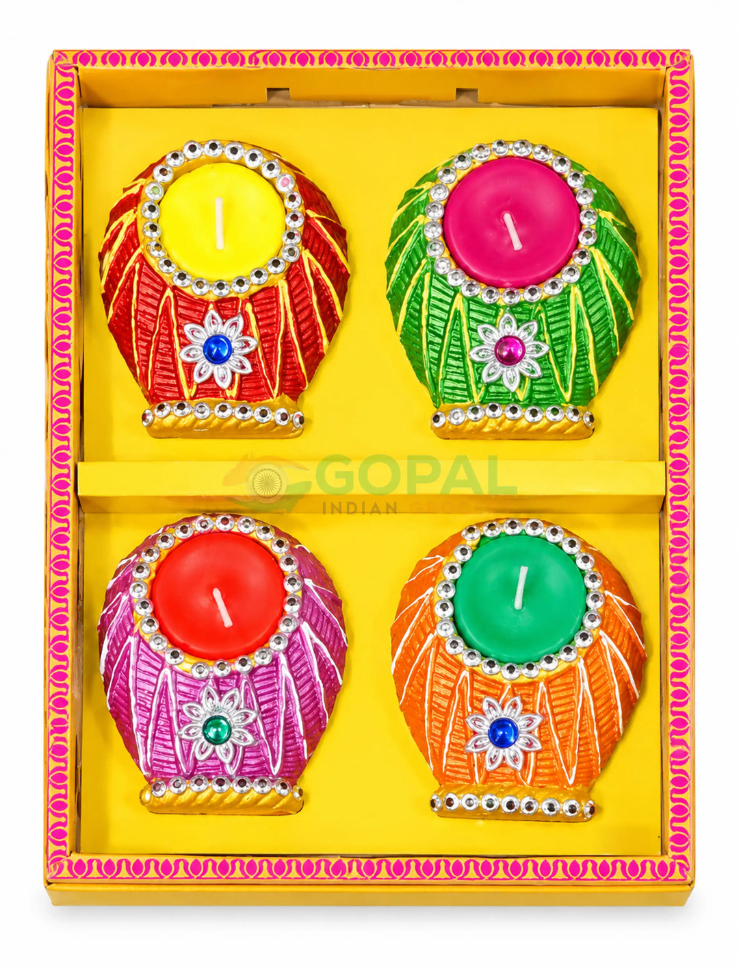 Handcrafted Festive Dholak Wax Diya Set (Pack of 4) - Diwali
